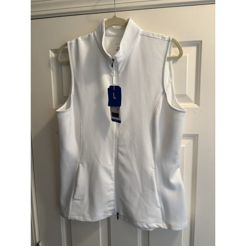 NWT Greg Norman Women's White Sleeveless Full Zip Golfing Activewear Vest Large